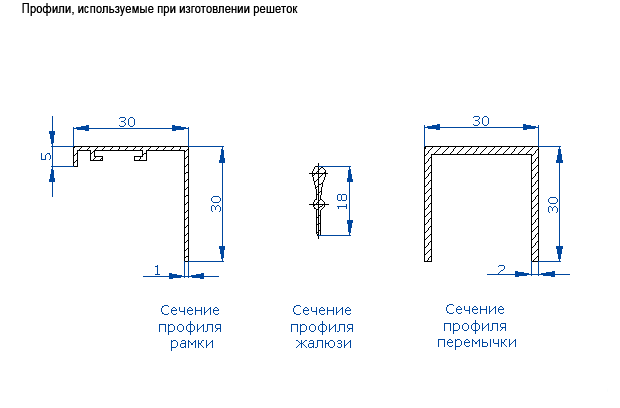 Сечения профилей вентиляционной решетки ВР-К